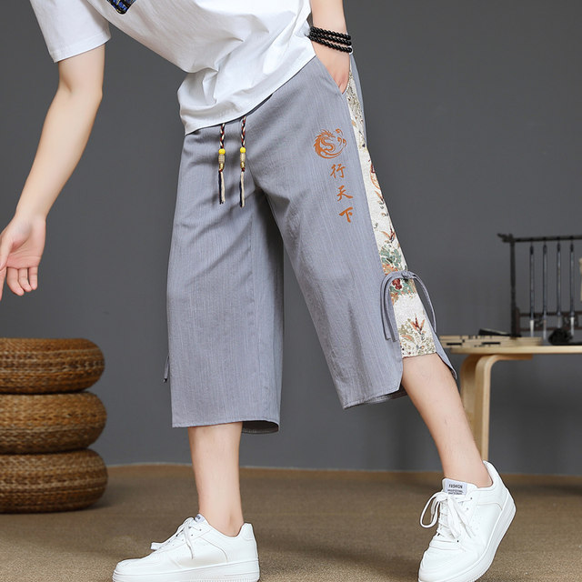 New Chinese Style Men's Summer Thin Knee-Length Shorts Trendy Patchwork Eight-Point Pants with a Cool and Sophisticated Look