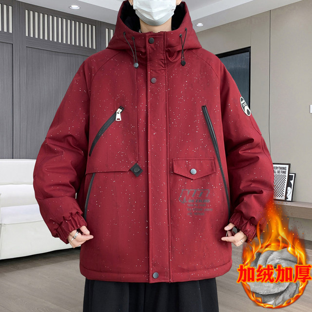Winter new style velvet thickened hooded jacket men's handsome casual warm winter parka cotton jacket jacket