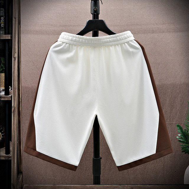 Trendy Patchwork Shorts for Men, Summer Ice Silk Quick-Dry Five-Point Casual Pants, Youth Trendy Straight-Leg Sports Pants