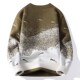 Trendy Ripped Sweater for Men, Winter Gradient Color Knit Top, Base Layer for Teenagers, Crew Neck, Trendy Brand Knitwear