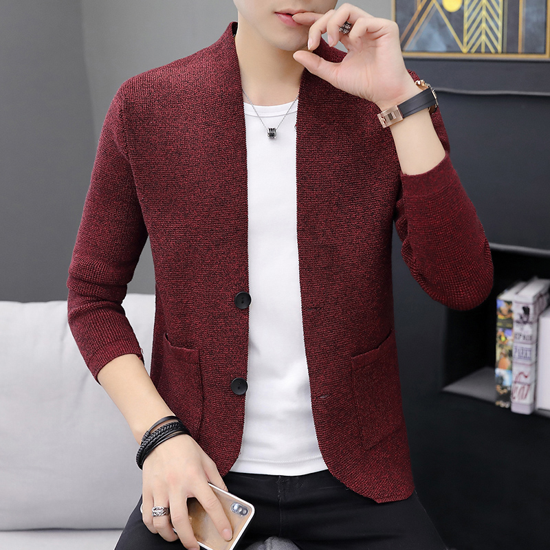 2019 rơi rắn màu zip-line mới cardigan Hàn Quốc phiên bản của rắn màu knitsweater áo giản dị 100 nam giới mặc.