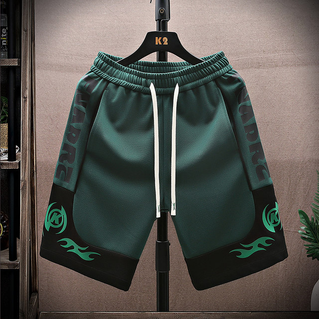 Color-Blocked Basketball Shorts for Men, Summer Thin Ice Silk Casual Sports Shorts, Trendy Loose Five-Point Mid-Length Shorts