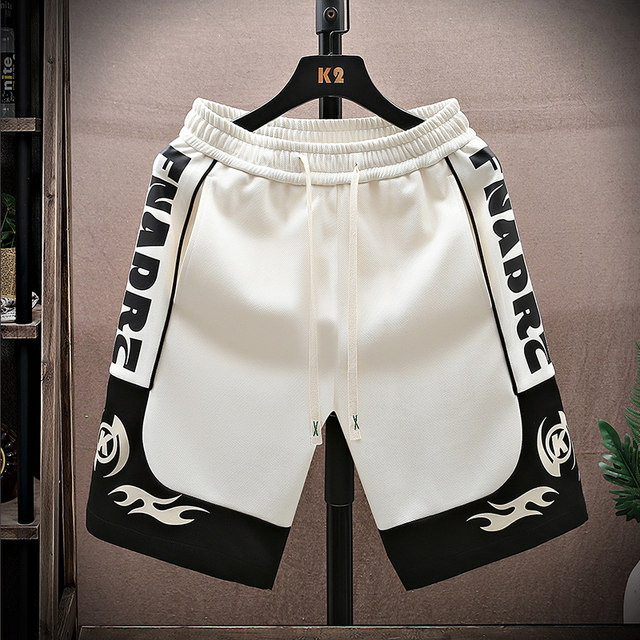 Color-Blocked Basketball Shorts for Men, Summer Thin Ice Silk Casual Sports Shorts, Trendy Loose Five-Point Mid-Length Shorts