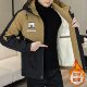 Designed color-blocked velvet thickened hooded jacket for men in autumn and winter, American loose casual hooded cotton coat for teenagers