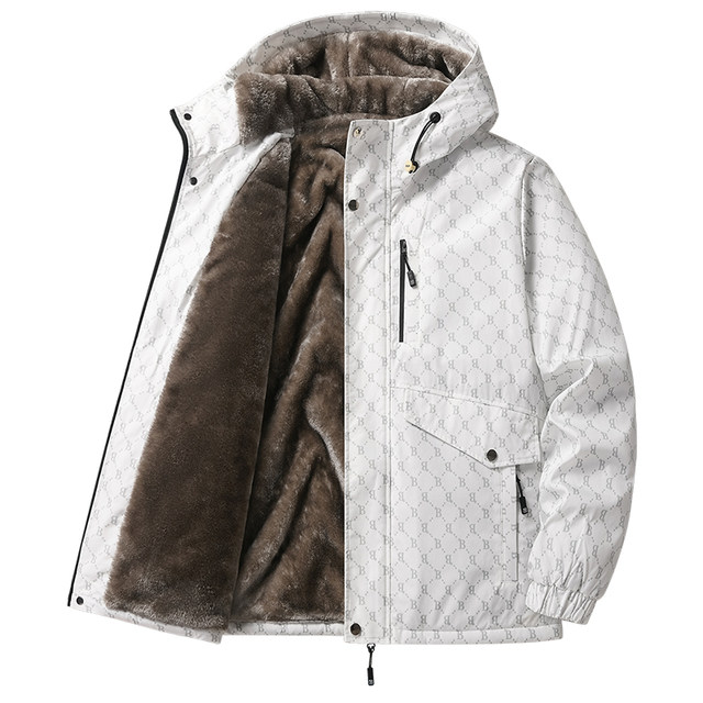 High-End Men's Jacket 2026 New Spring, Autumn and Winter Fleece-Lined Thickened Workwear Hooded Windbreaker Cotton Coat for Men