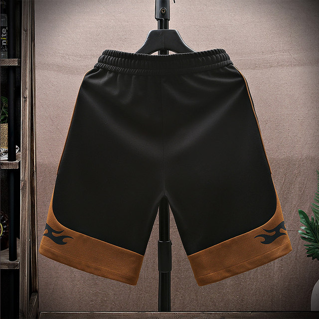 Color-Blocked Basketball Shorts for Men, Summer Thin Ice Silk Casual Sports Shorts, Trendy Loose Five-Point Mid-Length Shorts