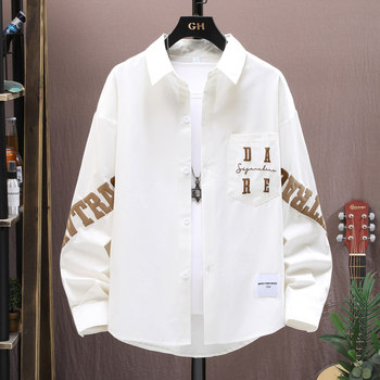 Pure Cotton Long-Sleeved Shirt for Men, Autumn Loose-Fitting Shirt for Teenagers, Middle and High School Students, Casual Shirt, Versatile Jacket