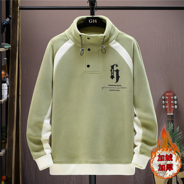 Ollie Fleece Sweatshirt for Men, New Autumn and Winter Style, Loose Fit, Trendy Round Neck, Fleece-Lined, Thickened, Double-Sided Fleece Base Layer, Warm Top