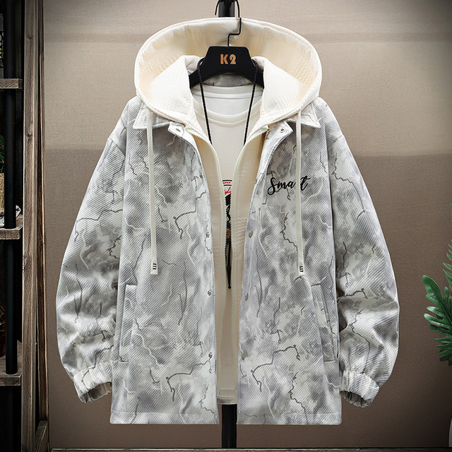 Fake Two-Piece Hooded Jacket for Men, Spring and Autumn 2026 New Tie-Dye Printed Jacket, Trendy Casual Top for Teenagers