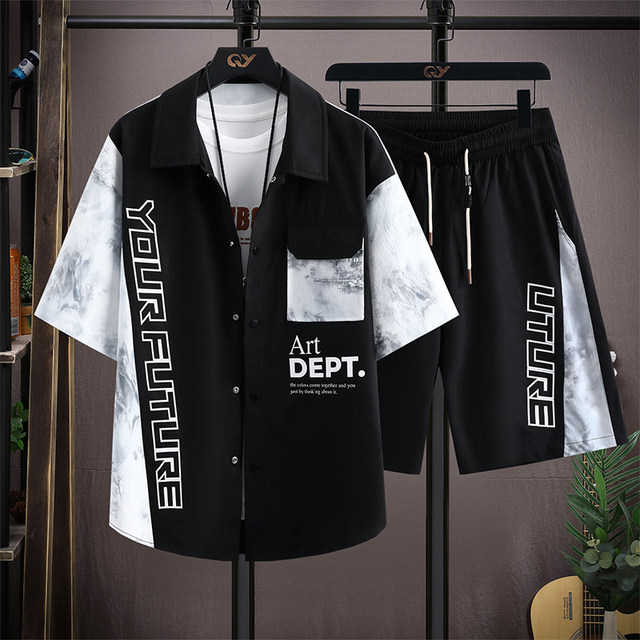 Workwear short-sleeved shirt men's suit summer ice silk cool half-sleeved shirt teenagers casual trendy sportswear