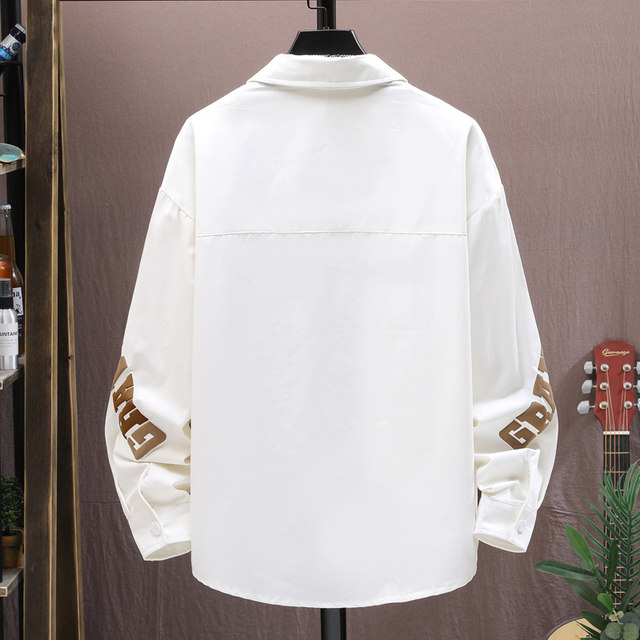 Pure Cotton Long-Sleeved Shirt for Men, Autumn Loose-Fitting Shirt for Teenagers, Middle and High School Students, Casual Shirt, Versatile Jacket