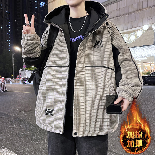 Winter youth Austrian velvet men's jacket Hong Kong style trendy hooded versatile cotton padded thickened warm cotton coat