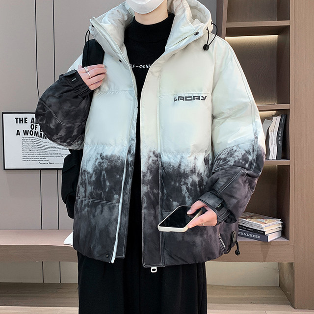 Gradient color cotton coat men's winter trendy brand thickened hooded cotton coat jacket for teenagers, junior high school students and older children's cotton-padded jacket