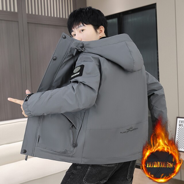 Autumn and Winter Hooded Jacket for Men, Trendy Brand, Versatile, Double-Layered Cotton Workwear Jacket, Thickened Outdoor Windbreaker Style Men's Cotton Clothing