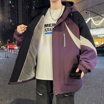 Youth Fleece-Lined Jacket Winter 2025 New Thickened Hooded Jacket Men's Loose Warm Trendy Brand Cotton Clothing