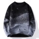 Trendy Ripped Sweater for Men, Winter Gradient Color Knit Top, Base Layer for Teenagers, Crew Neck, Trendy Brand Knitwear