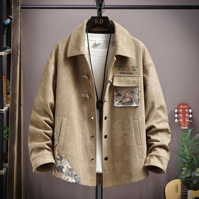 Waffle Jacket for Men, Autumn Ethnic Style Patchwork Fashion Lapel 2025 New Trendy Brand Jacket Spring Clothing