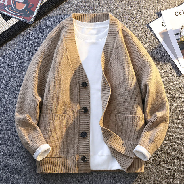 Men's Trendy Brand Knitted Cardigan Jacket 2025 Spring and Autumn New Style Youth Simple Personality Versatile Trendy Casual Sweater