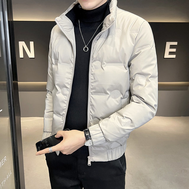 Down jacket men's winter 2025 new trendy brand handsome stand-up collar high-end dark embossed light and short trendy jacket
