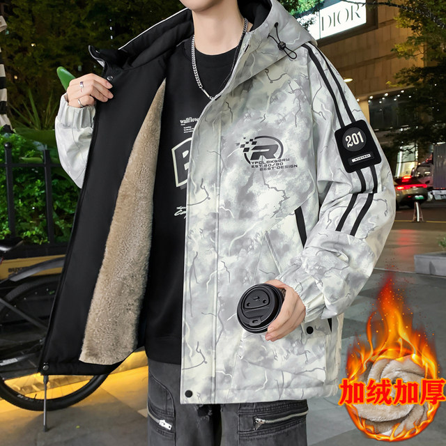 2025 winter new style velvet thickened work jacket hooded Hong Kong style loose youth trendy brand party jacket