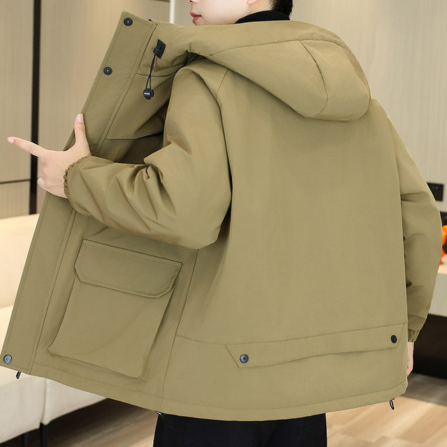 Winter Hooded Parka for Men, Fleece-Lined, Thickened Cotton Jacket, Workwear, Casual, Warm Cotton Coat, Windbreaker, Cotton-Padded Jacket, Trendy