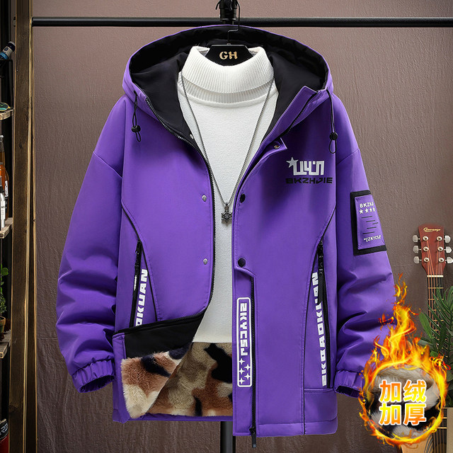 New winter hooded workwear parka cotton coat men's velvet thickened warm jacket loose casual cotton coat