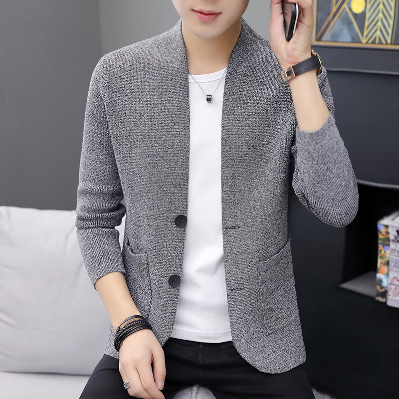 2019 rơi rắn màu zip-line mới cardigan Hàn Quốc phiên bản của rắn màu knitsweater áo giản dị 100 nam giới mặc.