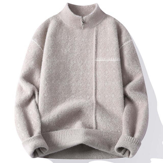 Half-Zip Stand-Up Collar Knit Sweater for Men, Winter 2025 New Trendy Brand Color-Blocking Loose Casual Warm Lazy Style Sweater