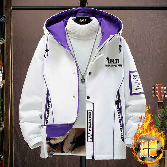 New winter hooded workwear parka cotton coat men's velvet thickened warm jacket loose casual cotton coat