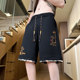 Chinese Style Ice Silk Shorts for Men, Summer 2025 New Loose Straight Five-Point Pants, National Trend Patchwork Sports Casual Pants
