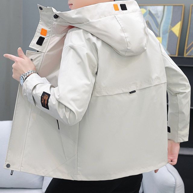 2025 Spring and Autumn New Workwear Jacket Men's Hooded Windbreaker Trendy Cool High-End Windproof Jacket