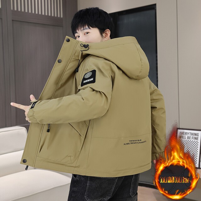 Men's Cotton Jacket for Autumn and Winter, Thickened and Warm, Hooded Workwear, Trendy Brand Autumn and Winter Cotton Clothing