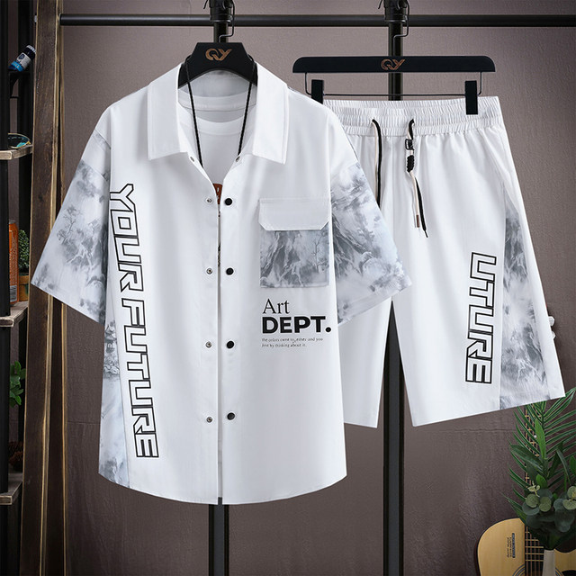 Workwear short-sleeved shirt men's suit summer ice silk cool half-sleeved shirt teenagers casual trendy sportswear