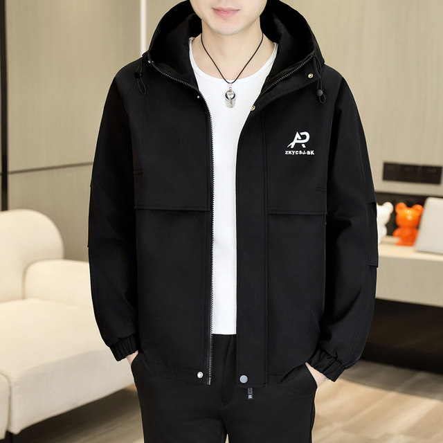 Spring and Autumn Hooded Jacket for Men 2026 New Style Trendy Loose-Fitting Youth Jacket Casual Short Windbreaker