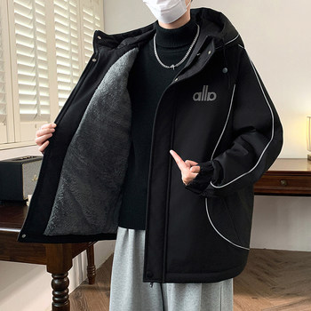 Hooded Fleece-Lined Thickened Work Jacket for Men, Winter Warm Windproof Cotton Coat, Color-Blocked Outerwear with a High-End Feel, High-Quality Cotton Parka