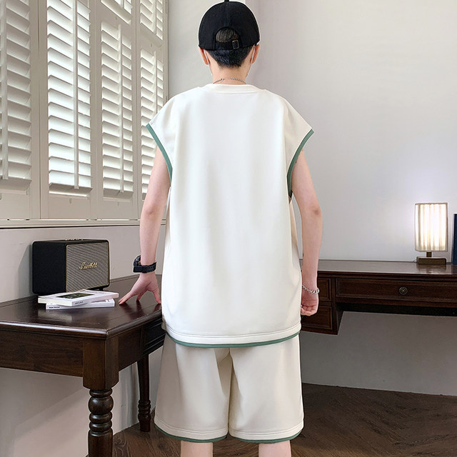 Teenage Summer Suit Men's Vest Trendy Brand Men's Clothing Two-Piece Set Casual Sports Shorts Sleeveless Trendy T-Shirt Men