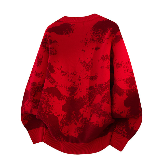 Red Round-Neck Sweater for Men, Autumn and Winter 2025 New Style, Loose Casual Thickened Warm Base Knitwear