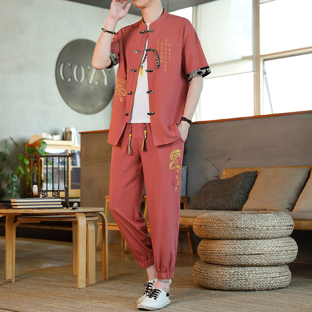 Chinese Style Short-Sleeved Shirt for Men, New Summer Set, Trendy Brand, Retro New Chinese Style, Button-Down Half-Sleeve Men's Shirt