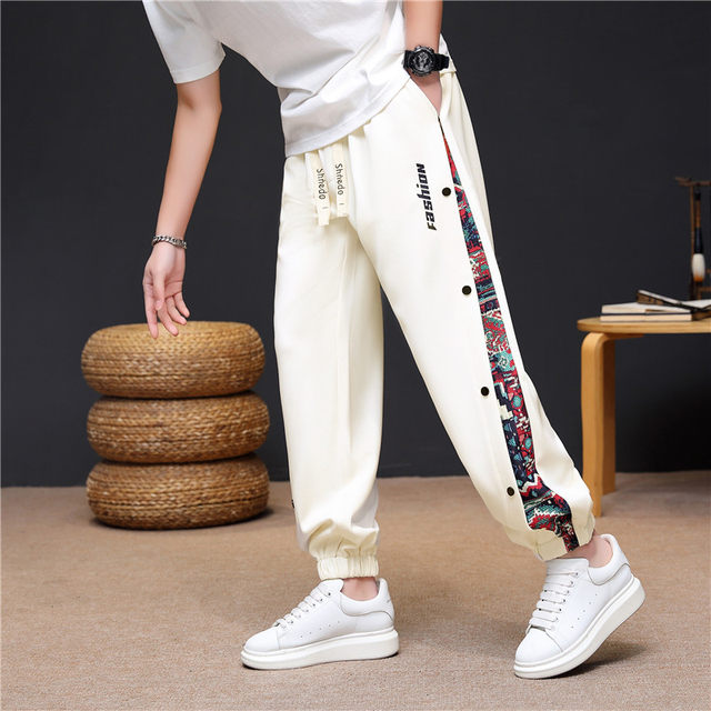New Chinese Style Men's Pants Summer Loose Large Size Men's Pants Wide-Leg Jogger Sweatpants Sports Casual Long Pants Men