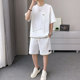Waffle sports suit men's summer thin round neck short-sleeved T-shirt handsome shorts trend matching two-piece set