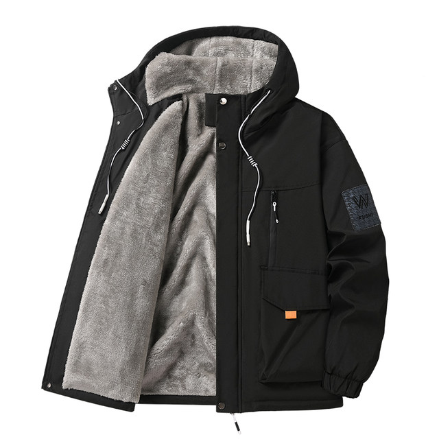 High-End Men's Jacket 2026 New Spring, Autumn and Winter Fleece-Lined Thickened Workwear Hooded Windbreaker Cotton Coat for Men