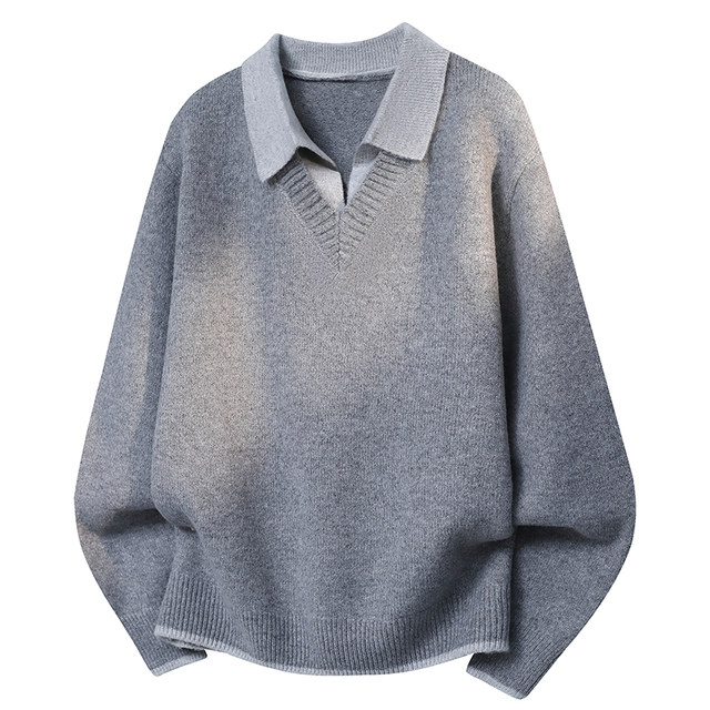 Fake Two-Piece Sweater for Men, Winter 2026 New Style, Loose Thickened Shirt Collar Top, Trendy Brand Base Knitwear