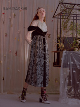 Designer brand class Xiao Xue exquisite embroidered with soft velvet sling belt shoulder-shirting skirt woman