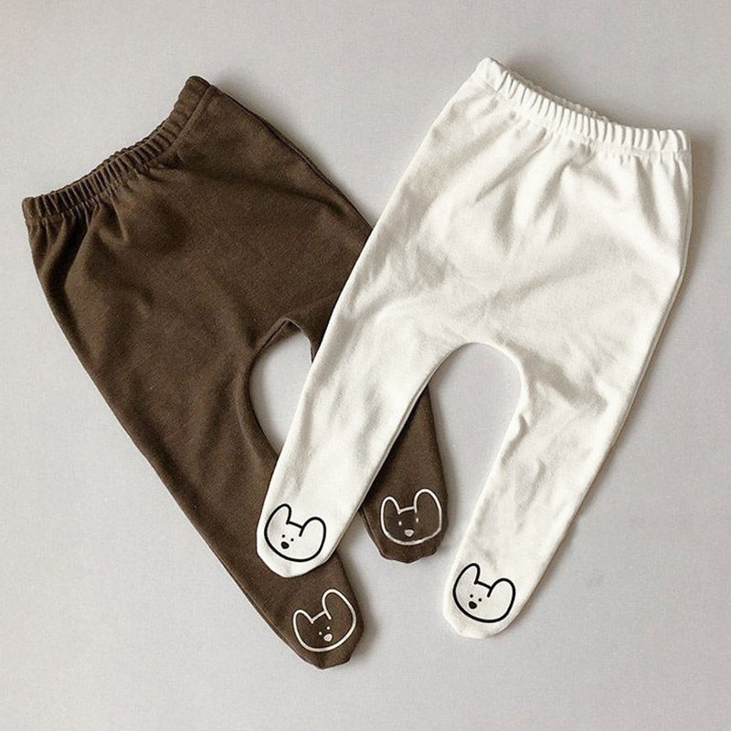 ins Han version spring autumn clothing baby pure cotton plus suede pants socks fall winter wrap in pants male and female baby long pants