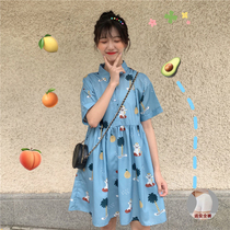 Casual dress 2021 new summer tide gray blue childlike junior high school students cute loose girl shirt skirt