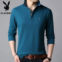 Playboy, мужской хлопковый весенний однотонный лонгслив, повседневная футболка polo, в корейском стиле