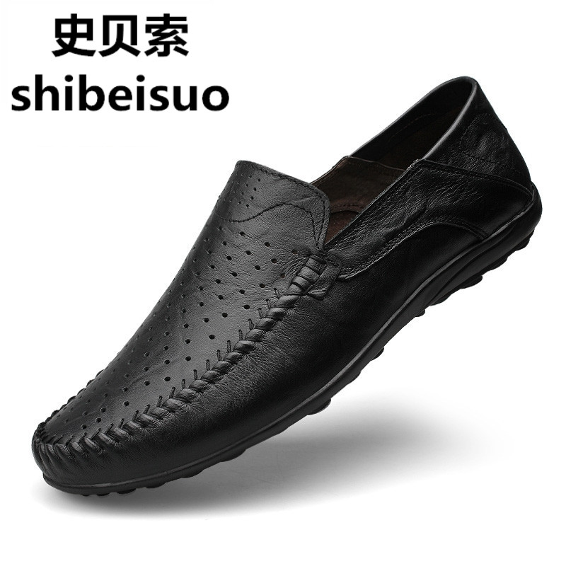 New men's shoes black famous brand men casual leather shoes leather soft soft shoes lazy bean shoes in autumn