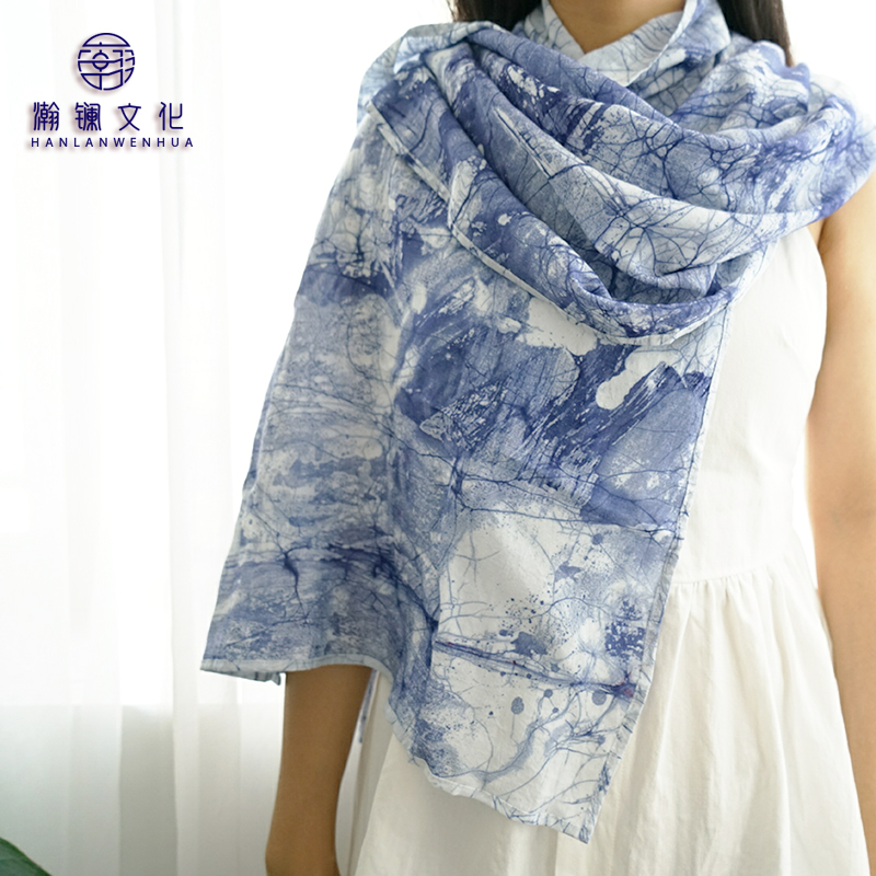 Natural plant blue-dyed Miao handmade batik Pure cotton Autumn and winter scarves Retro shawls Silk scarves featured craftsmanship