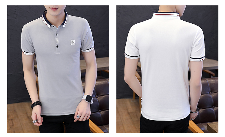 Áo thun nam tay ngắn mùa hè xu hướng cổ áo Hàn Quốc cổ áo sơ mi polo nửa tay 2018 có quần lửng nam áo polo trắng