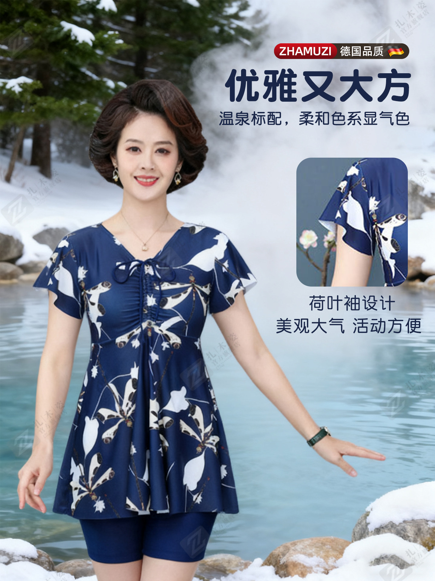 Swimsuit for Women, Plus Size, Elderly, Conservative, 2025 New Style, Middle-Aged and Elderly, Two-Piece, Middle-Aged Women's Hot Spring Swimwear